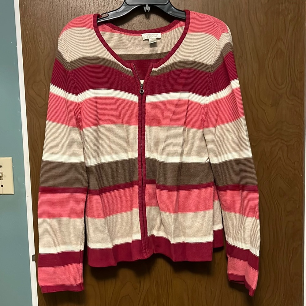 Christopher & Banks Women’s striped zip up sweater size L